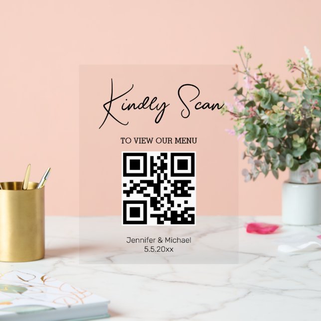 Panneau En Acrylique menu mariage de code qr tendance minimal (Mariage)