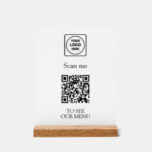 Panneau En Acrylique Menu QR Code Moderne Logo Sans Contact Personnal