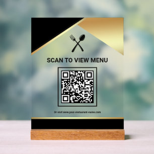 Panneau En Acrylique Menu QR Code Numérique du Restaurant Black Gold