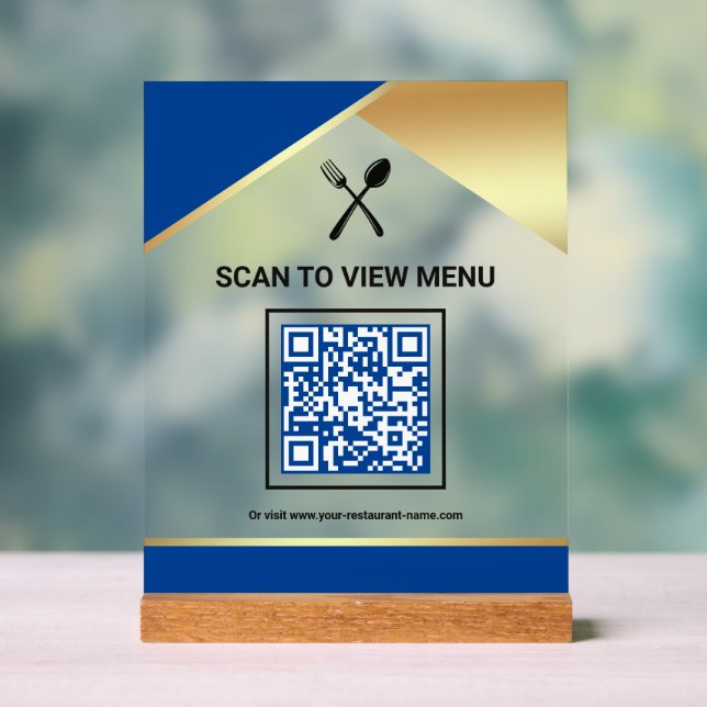 Panneau En Acrylique Menu QR Code Numérique du Restaurant Royal Blue Go (Neutre)