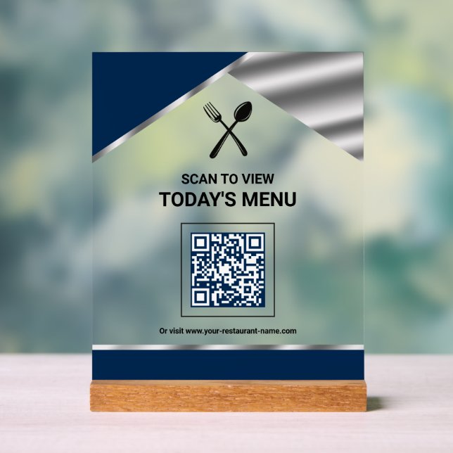 Panneau En Acrylique Menu QR Code sans contact Navy Blue pour restauran (Neutre)