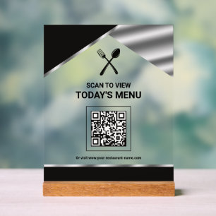 Panneau En Acrylique Menu QR Code sans contact noir de restaurant