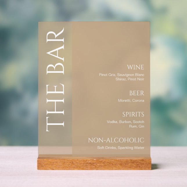 Panneau En Acrylique Menu Tan Neutre Deux Tons Mariage Bar (Neutre)