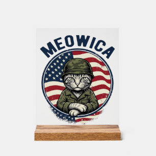 Panneau En Acrylique Meowica Chat Patriotique Chemise Gravure Vintage D
