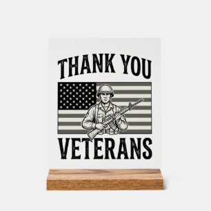 Panneau En Acrylique Merci aux vétérans Vintage Flag Soldat Chemise Des