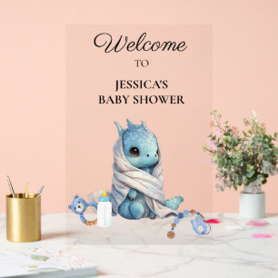 Panneau En Acrylique Merci de Baby shower Blue Dragon