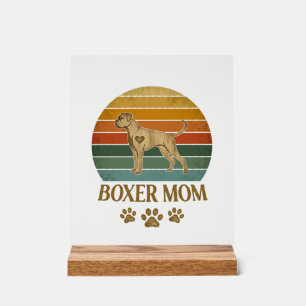 Panneau En Acrylique Mère Boxer Chien Rétro Coucher de Soleil Empreinte