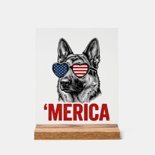 Panneau En Acrylique Merica Berger Allemand Drapeau Lunettes de Soleil