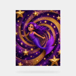 Panneau En Acrylique Mermaid Étoile d'Or Violet Illusion d'Optique Fa