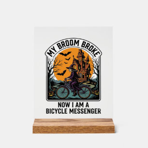 Panneau En Acrylique Messager à Vélo Halloween Drôle Balai de Sorcière