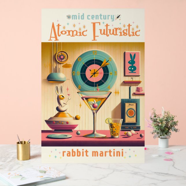 Panneau En Acrylique Mi-siècle Rétro atomique Futuriste Martini Rabbit (Mariage)