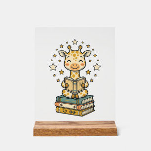 Panneau En Acrylique Mignon Girafe Lecteur de Livres Chemise Vintage De