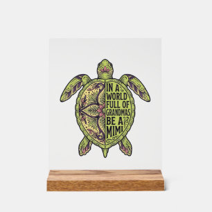 Panneau En Acrylique Mimi Grand-mère Tortue de mer Vintage Floral Conce