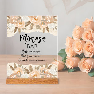 Panneau En Acrylique Mimosa Bar Fleurs de Pêche Baby Shower de Mariage