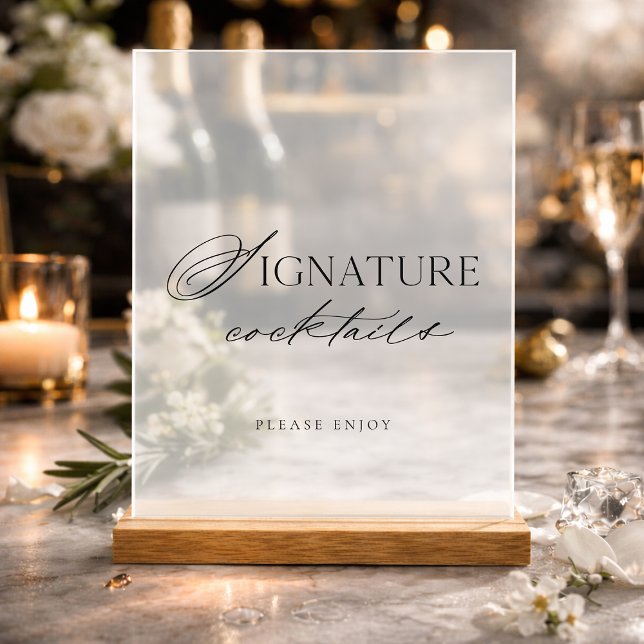 Panneau En Acrylique Minimal Clear Acrylic Signature Cocktails Wedding  (Créateur téléchargé)