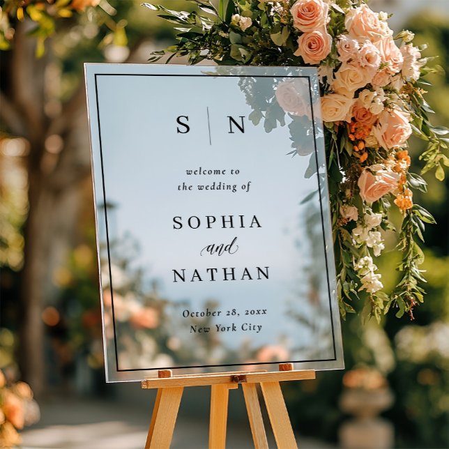 Panneau En Acrylique Minimal et chic | Mariage de texte noir (Créateur téléchargé)