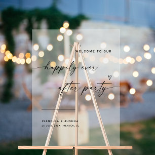Panneau En Acrylique Minimal Heureux Jamais Après L'Accueil Mariage De