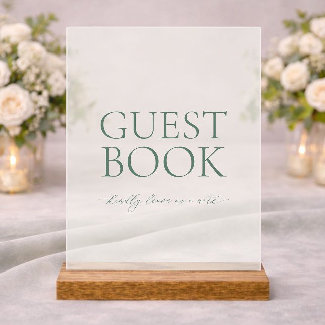 Panneau En Acrylique Minimal Sage Green Acrylic Wedding Guest Book Sign (Créateur téléchargé)