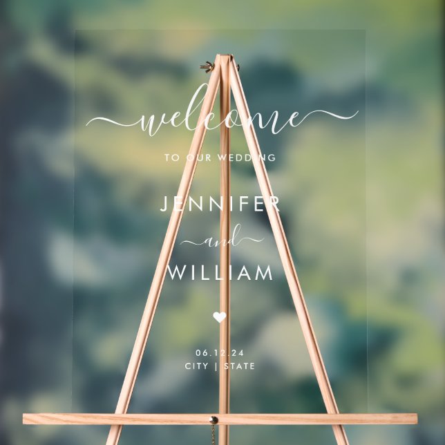 Panneau En Acrylique Minimal Script Wedding Party Welcome White (Neutre)