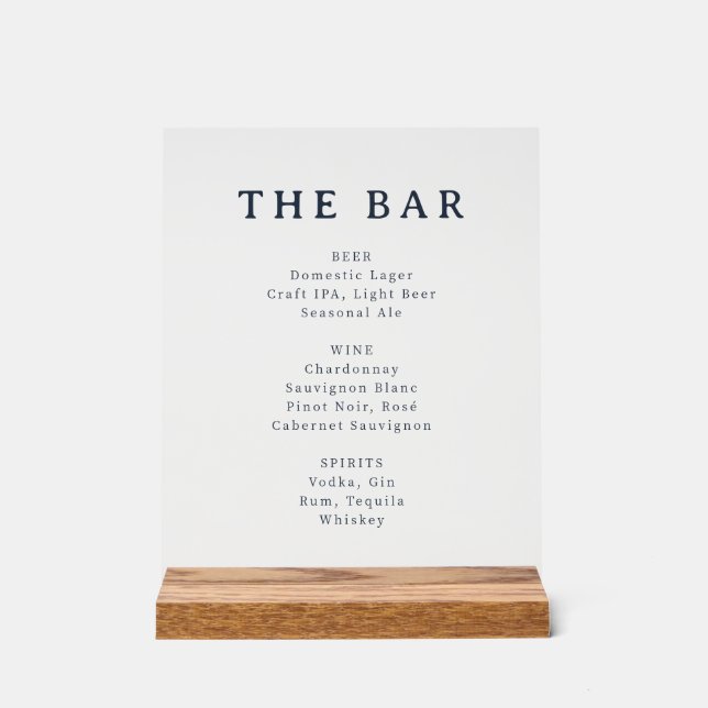 Panneau En Acrylique Minimalist Black and White Bar Menu Sign (Recto)