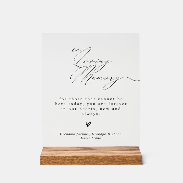 Panneau En Acrylique Minimalist  In Loving Memory Wedding Sign (Recto)