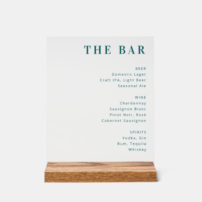Panneau En Acrylique Minimalist Teal Menu Sign (Recto)