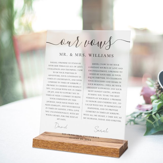 Panneau En Acrylique Minimalist Wedding Our Vows with Elegant Script (Créateur téléchargé)