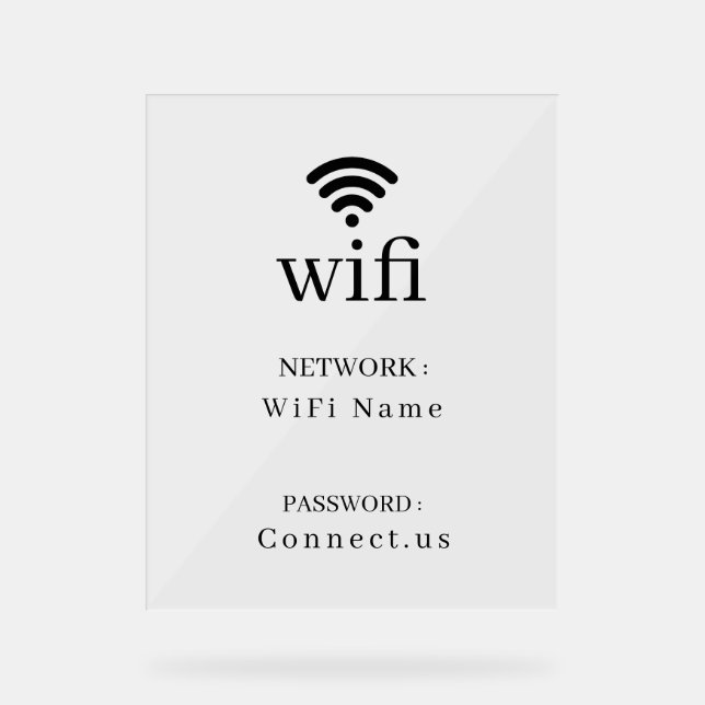Panneau En Acrylique Minimalist Wi-Fi Network Password Display Sign (Recto)