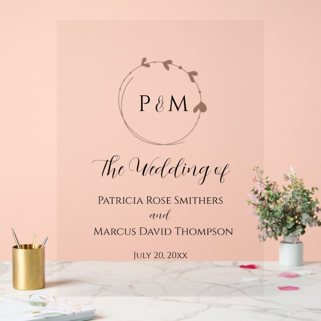 Panneau En Acrylique Mocha Simple Heart Wreath Wedding (Mariage)