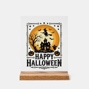 Panneau En Acrylique Modèle de chemise vintage Bonne Halloween Sorcière