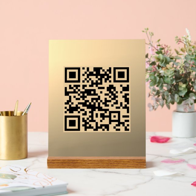 Panneau En Acrylique Modèle de code QR immédiatement modifiable | Or Fa (Mariage)