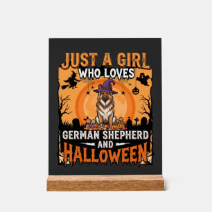 Panneau En Acrylique Modèle de fille d'Halloween Berger Allemand sorciè