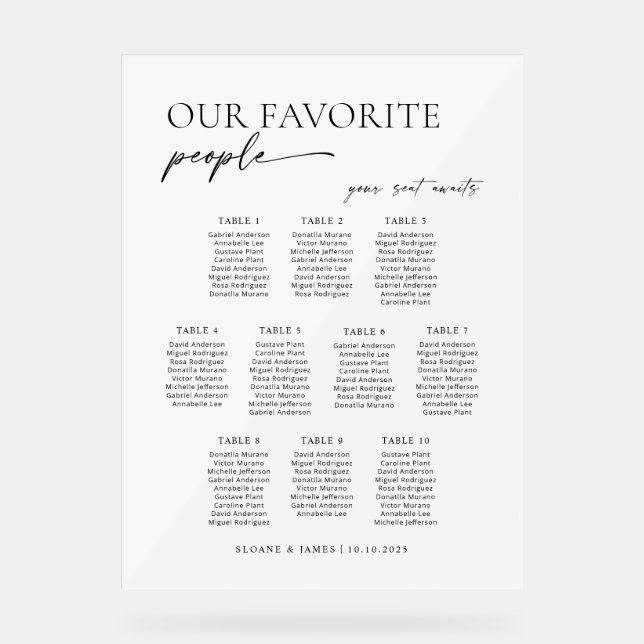 Panneau En Acrylique Modern 10 Tables Welcome Seating Chart (Recto)