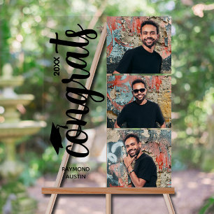 Panneau En Acrylique Modern 3 Photo Graduation Party