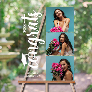 Panneau En Acrylique Modern 3 Photo Graduation Party