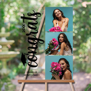 Panneau En Acrylique Modern 3 Photo Graduation Party