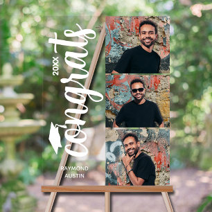 Panneau En Acrylique Modern 3 Photo Graduation Party