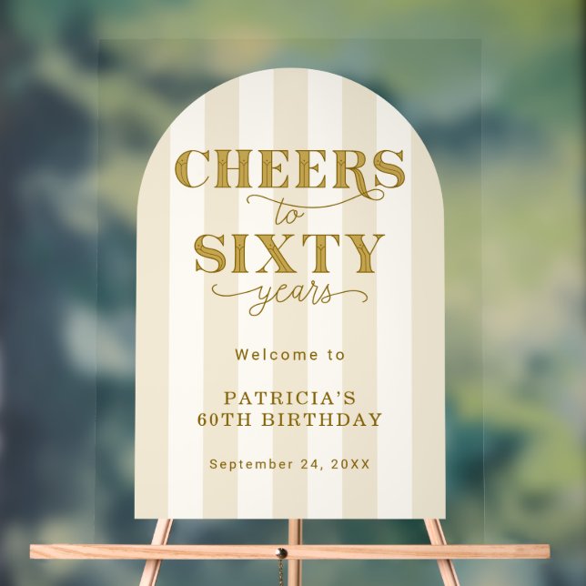 Panneau En Acrylique Modern Cheers Sixty Years 60TH Birthday Welcome  (Neutre)