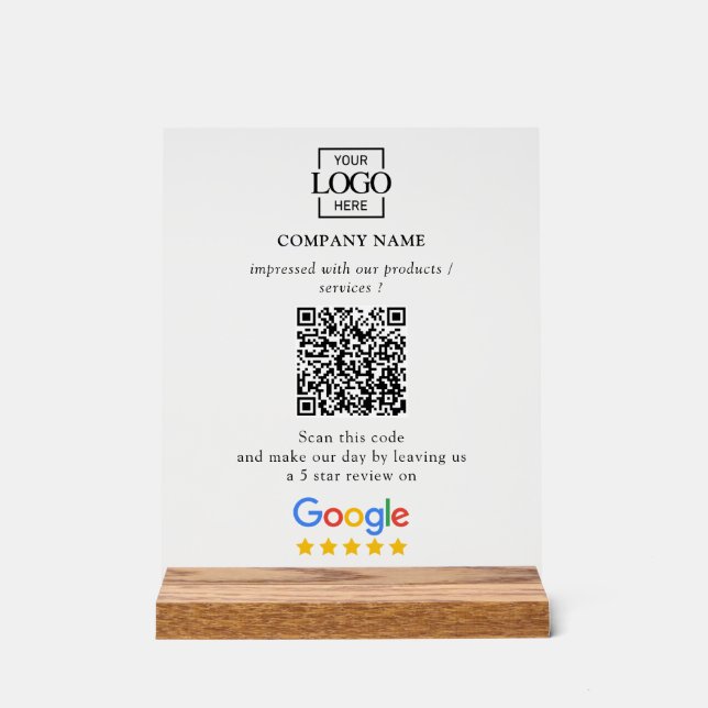 Panneau En Acrylique Modern Custom Google Reviews QR Code Business Logo (Recto)