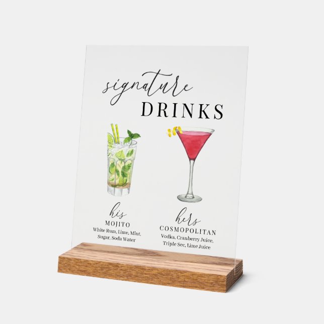 Panneau En Acrylique Modern Elegant Watercolor Signature Drinks (Angle)