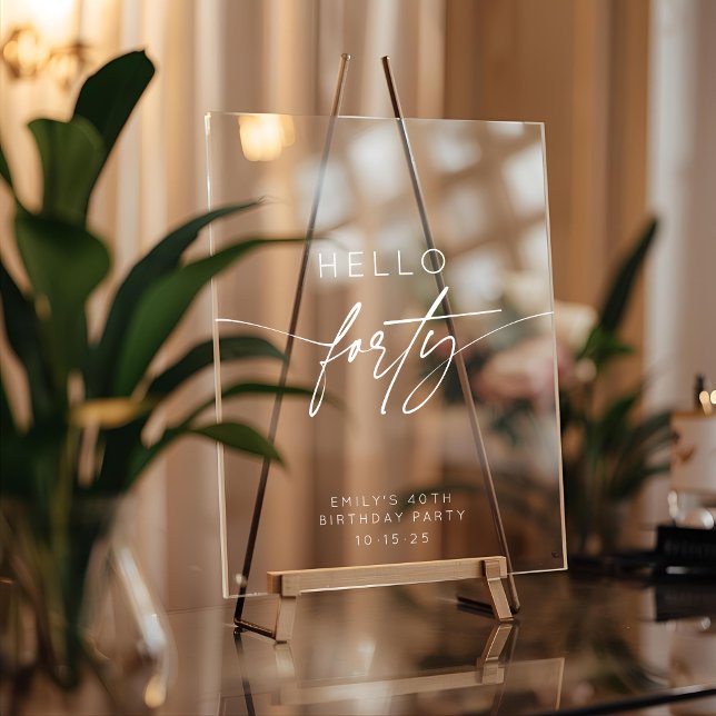 Panneau En Acrylique Modern Hello Forty 40th Birthday Party Welcome (Créateur téléchargé)
