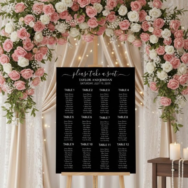 Panneau En Acrylique Modern Minimalist Black Wedding Seating Chart (Créateur téléchargé)