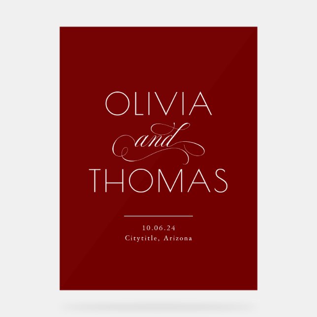 Panneau En Acrylique Modern Minimalist Burgundy Red Wedding Welcome (Recto)