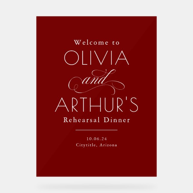 Panneau En Acrylique Modern Minimalist Red Rehearsal Dinner Welcome (Recto)
