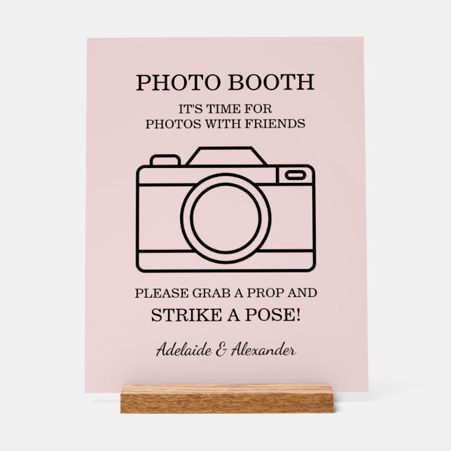Panneau En Acrylique Modern Pink Blush Camera Wedding Photo Booth  (Recto)