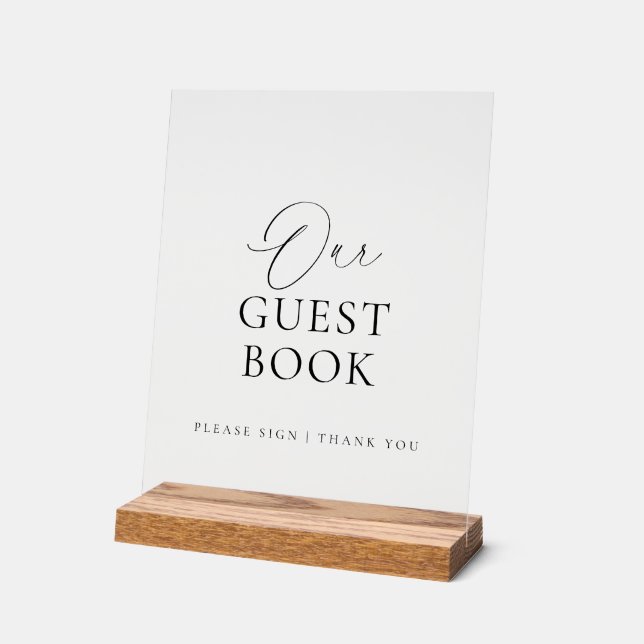 Panneau En Acrylique Modern Script Acrylic Wedding Guest Book Sign (Angle)