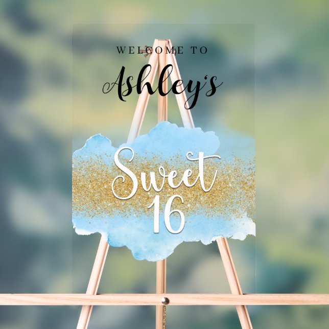 Panneau En Acrylique Modern Watercolor Blue Sweet 16 Sixteen (Neutre)