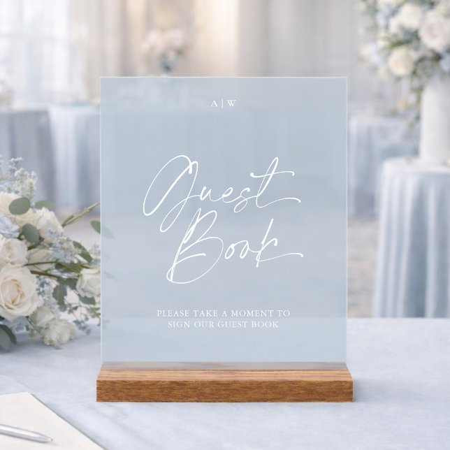 Panneau En Acrylique Modern Wedding Guest Book Sign | Dusty Blue (Créateur téléchargé)