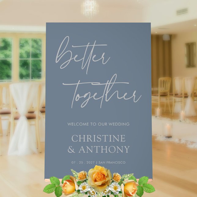 Panneau En Acrylique Moderne Ardoise Gris & Argent Meilleur Ensemble Ma (Modern Slate Gray & Silver Better Together Wedding Acrylic Sign)