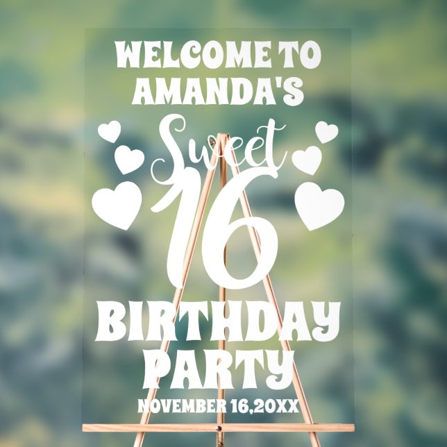 Panneau En Acrylique Moderne Editable Sweet 16 Bienvenue (Neutre)